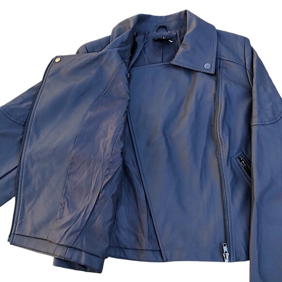 City Chic Women's Blue Gray Faux Leather Jacket, 2XS - Picture 3 of 9